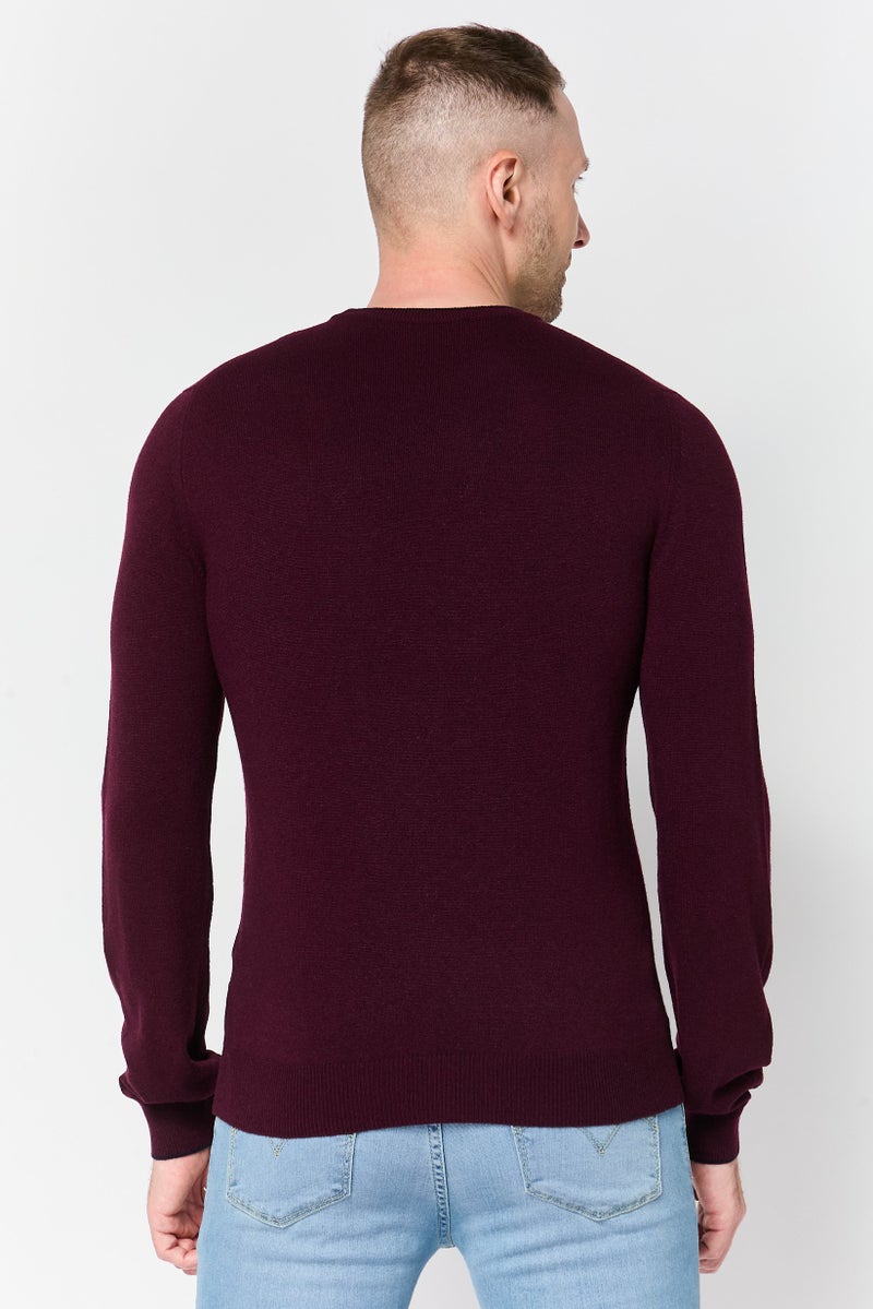 Harmont & Blaine Men Crew Neck Embroidered Logo Long Sleeve Sweater, Maroon - Image 4